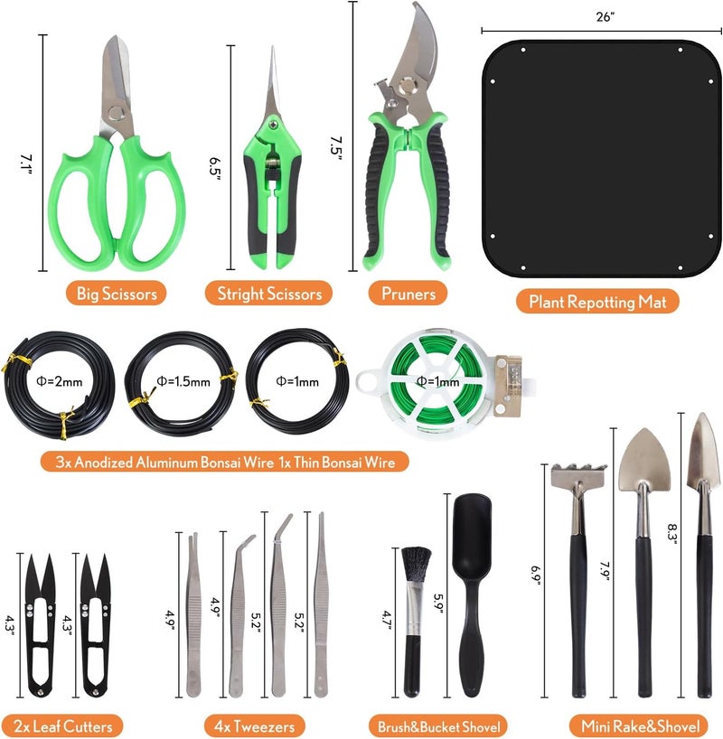 Inntop Bonsai Tools Kit 20 Pcs Garden Tools Set for Starters, Gardening Gifts for Women Men Includes Bonsai Wire Kit, Plant Mat, Pruning Shears, Bonsai Scissors, Succulent Tools in Leather Storage Bag - Image 3